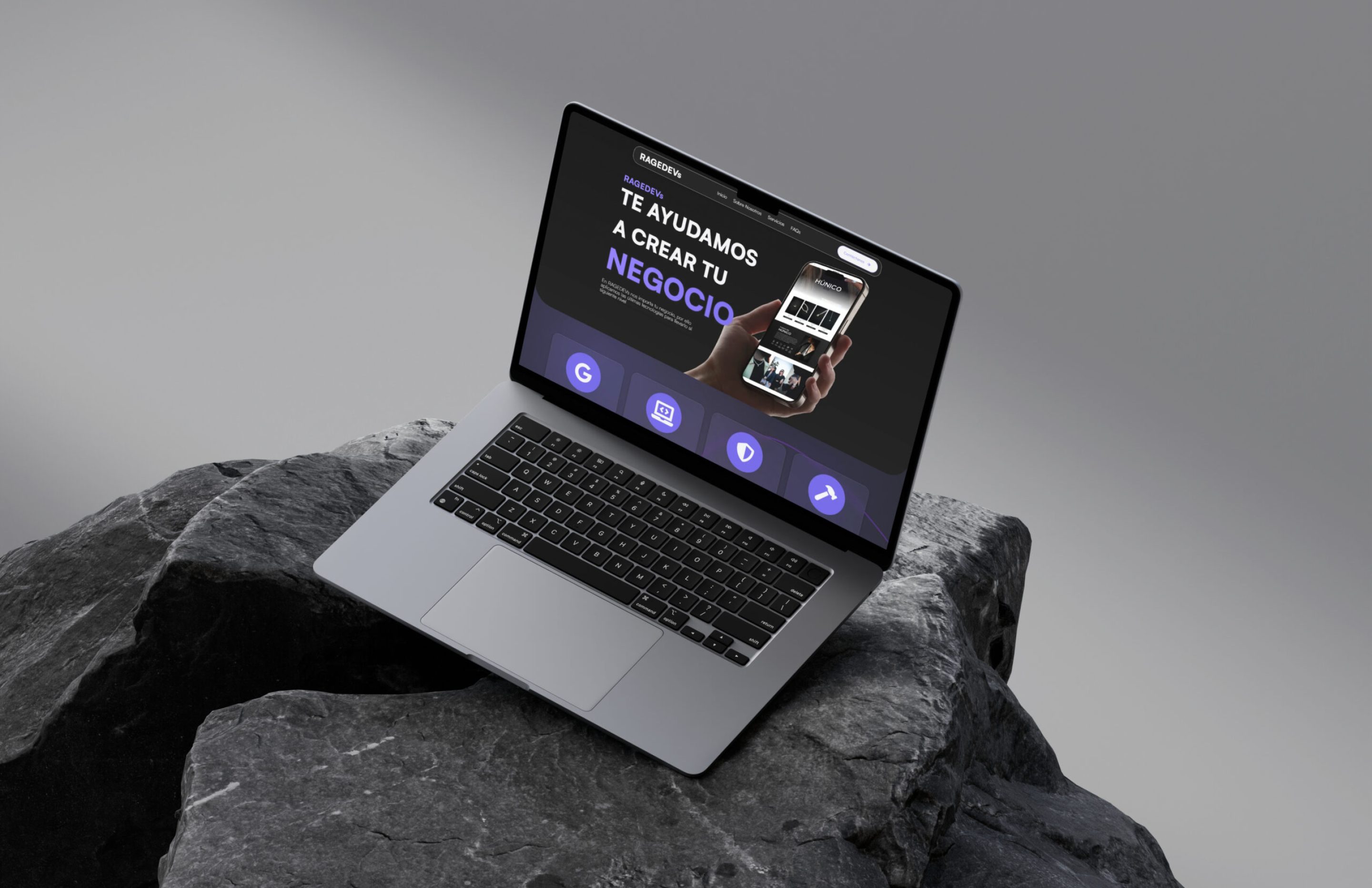 Mockuuups Free MacBook Air 15_ mockup on dark textured rocks